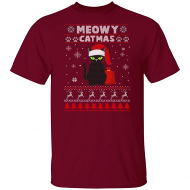 Meowy Christmas Ugly Sweater Crewneck Sweatshirt Christmas Sweater Gift For Cat Lover