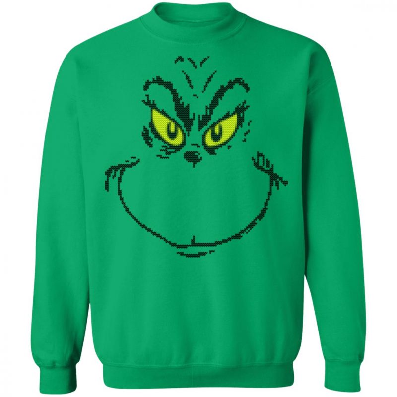 Dr. Seuss Men's Grinch Face Ugly Christmas Sweater, Hoodie