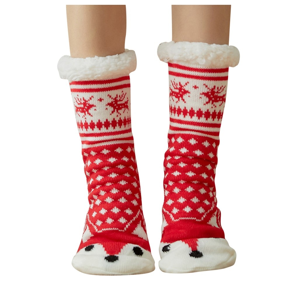 Women Winter Christmas Socks Cotton Print Thicken Anti-slip Warm Fleece ...