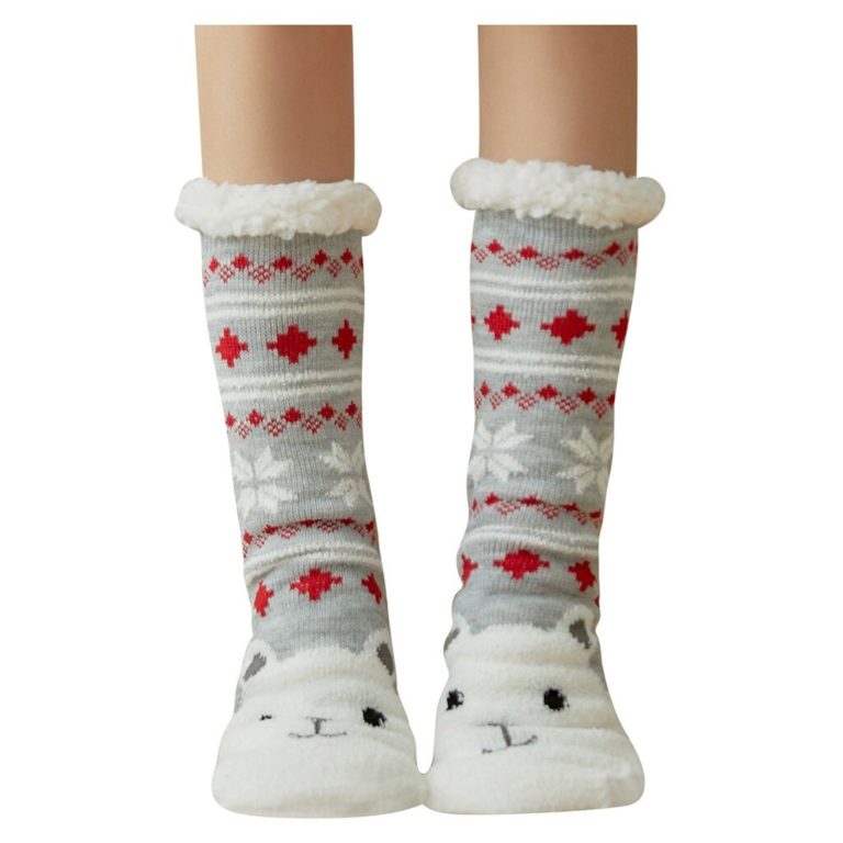 Women Winter Christmas Socks Cotton Print Thicken Anti-slip Warm Fleece ...