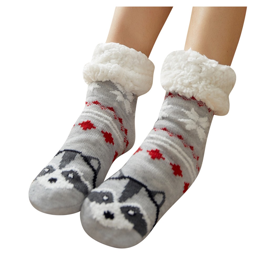 Women Winter Christmas Socks Cotton Print Thicken Anti-slip Warm Fleece ...