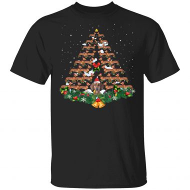 Dachshund dog christmas tree lights santa hat shirt hoodie