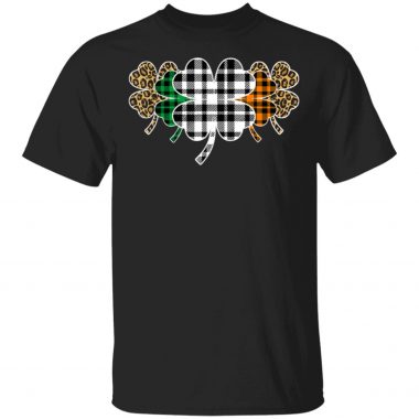 St Patricks Day Buffalo Plaid Leopard Shamrock T-Shirt Long Sleeve Hoodie