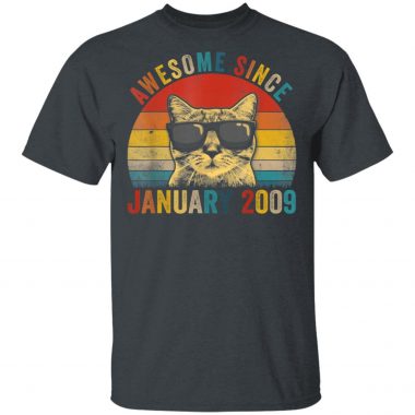 Awesome Since January Cat Lover 2009 11th Birthday T-Shirt