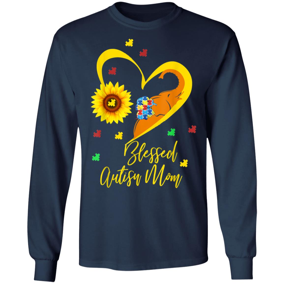 Sunflower Elephant Blessed Autism Mom Autism Awareness Gifts T-Shirt