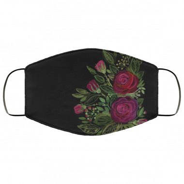 A bouquet of roses on a black background face mask
