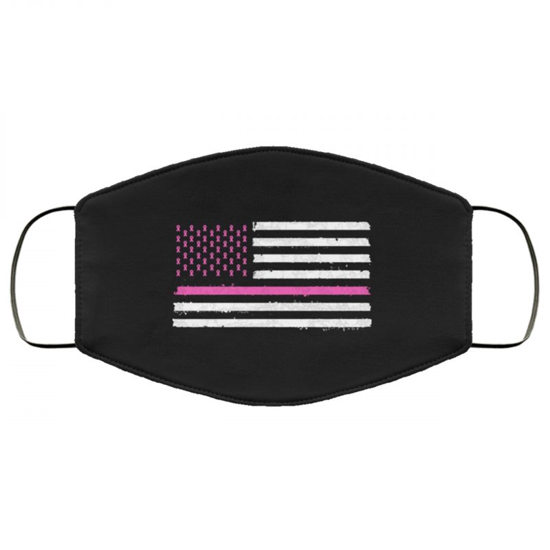 American Flag Pink Ribbons Pink Line Breast Cancer Awareness Face Mask
