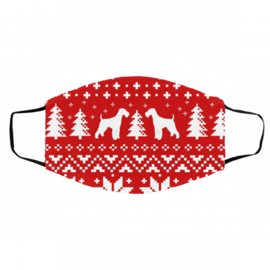 Airedale Terrier Silhouettes Red and White Ugly Christmas face Mask