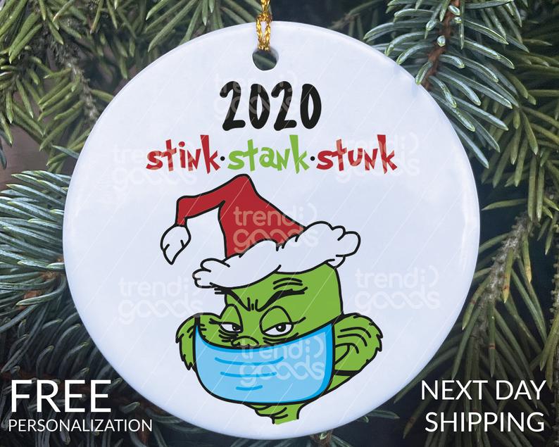 Stink Stank Stunk Grinch Face Mask Christmas Ornament