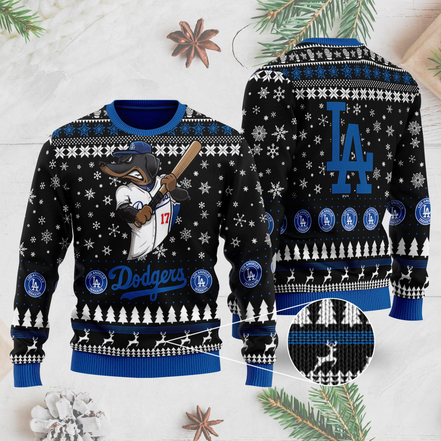 Los Angeles Dodgers Skull Pattern Ugly Christmas Sweater - Banantees