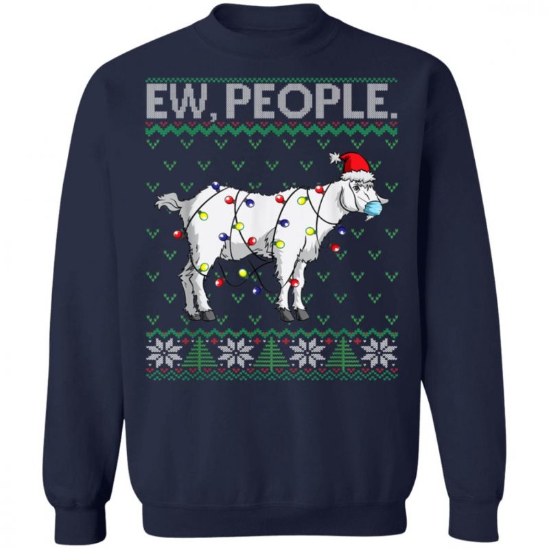 Ew People Goat Face Mask Santa Ugly Christmas Sweater, shirt, ls