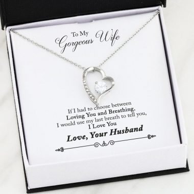 Husband to Wife - Loving You and Breathing Forever Love Necklace_14K White Gold Finish