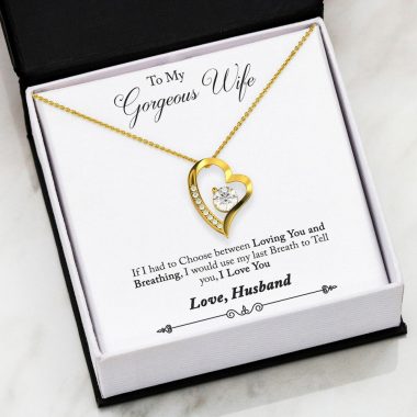 Husband to Wife - Loving You and Breathing Forever Love Necklace_18k Yellow Gold Finish