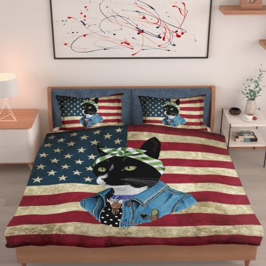 Black Cat Boss American Flag Bedding Set