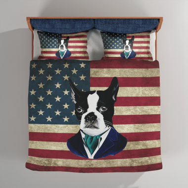 Boston Terrier American Flag Bedding Set