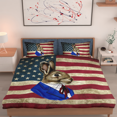 Brown Rabbit American Flag Bedding Set