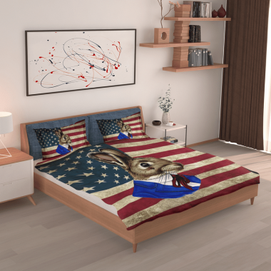 Brown Rabbit American Flag Bedding Set