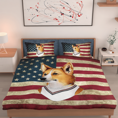 Corgi Lady American Flag Bedding Set