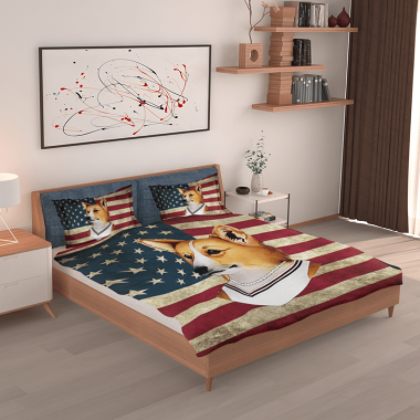 Corgi Lady American Flag Bedding Set