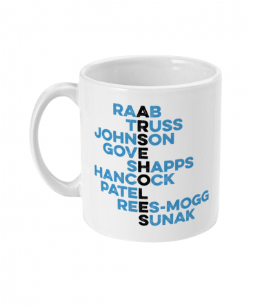 Arseholes Raab Truss Johnson Gove Shapps Hancock Patel Rees-Mogg Sunak Mug, coffee Mug