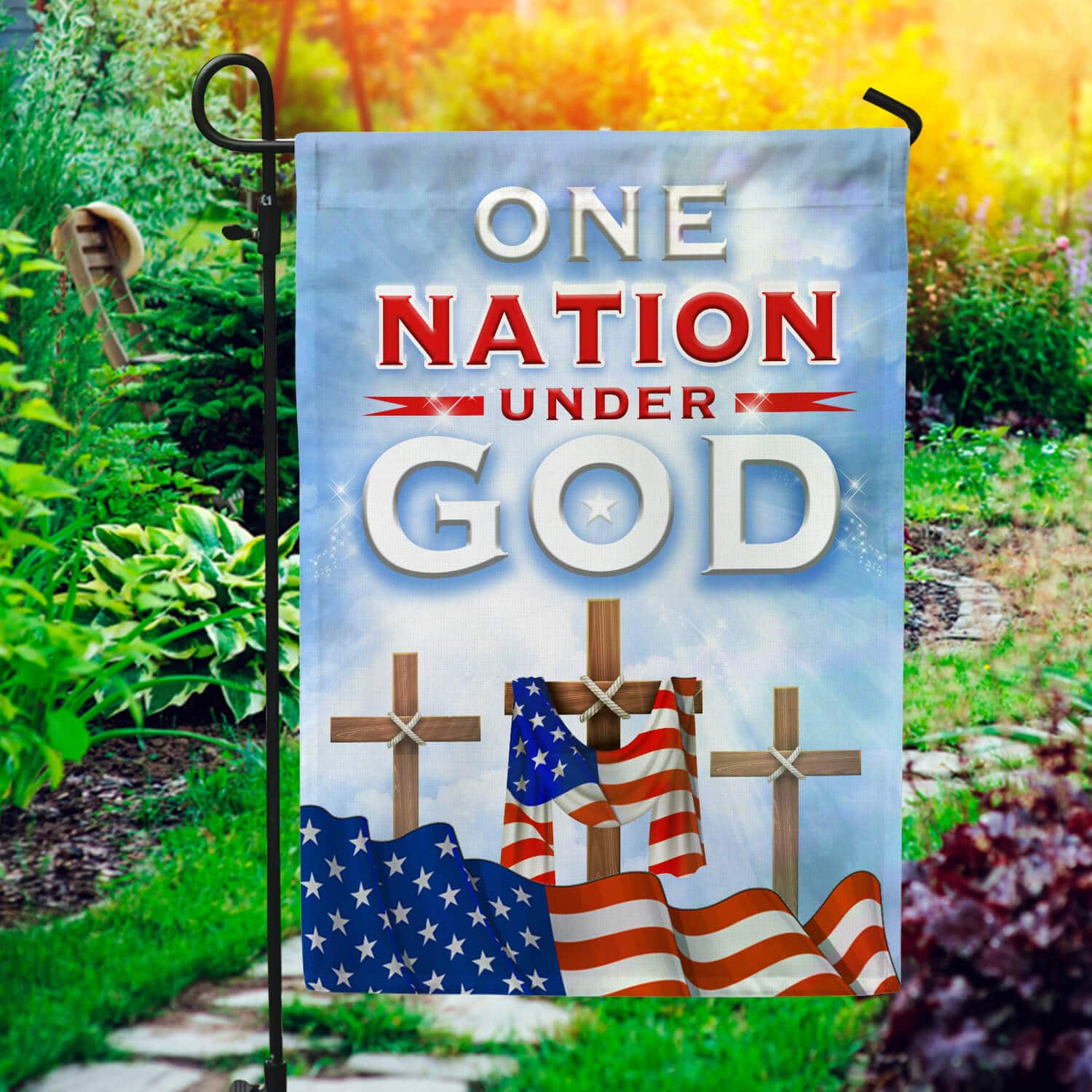 One Nation Under God Garden Flag Christian Decor for 4th of July House 