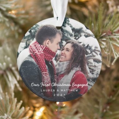 Custom Photo Our First Christmas Engaged Ornament