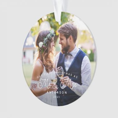 Personalized Our First Christmas Mr and Mrs Wedding Photo Ornament 1