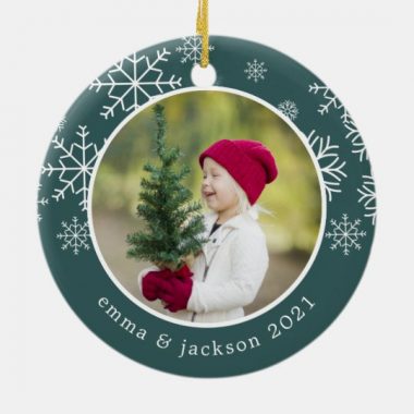 Personalized Photo Babys First Christmas Snowflake Frame Ornament 1