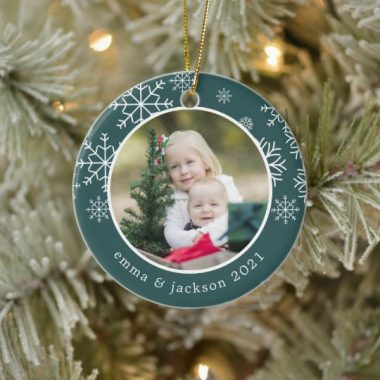 Personalized Photo Babys First Christmas Snowflake Frame Ornament