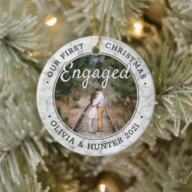 Personalized Photo Our First Christmas Engaged 2021 Ornament