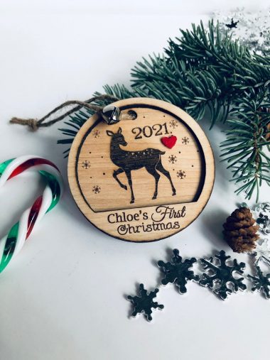 Personalized Baby First Deer Christmas engraved Wood ornament 3
