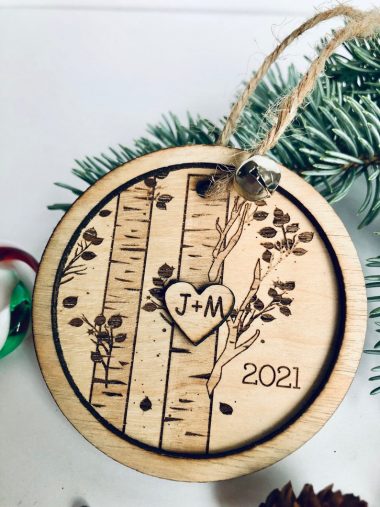 Personalized Birch tree 2021 Christmas 3D engraved ornament