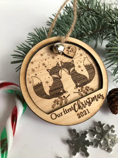 Personalized Foxes love wedding Christmas engraved Wood ornament 3