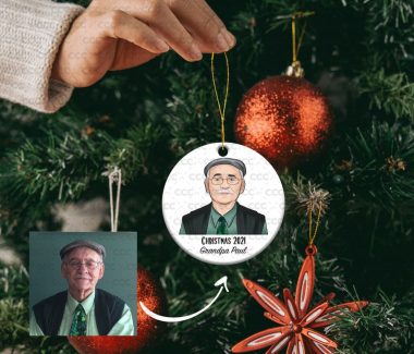 Personalized Photo CARTOON DRAWING Christmas 2021 Ornament 1