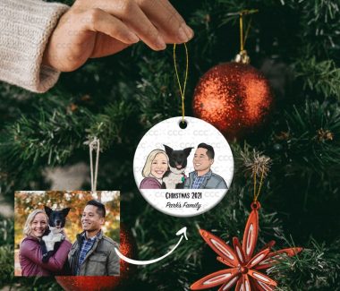 Personalized Photo CARTOON DRAWING Christmas 2021 Ornament