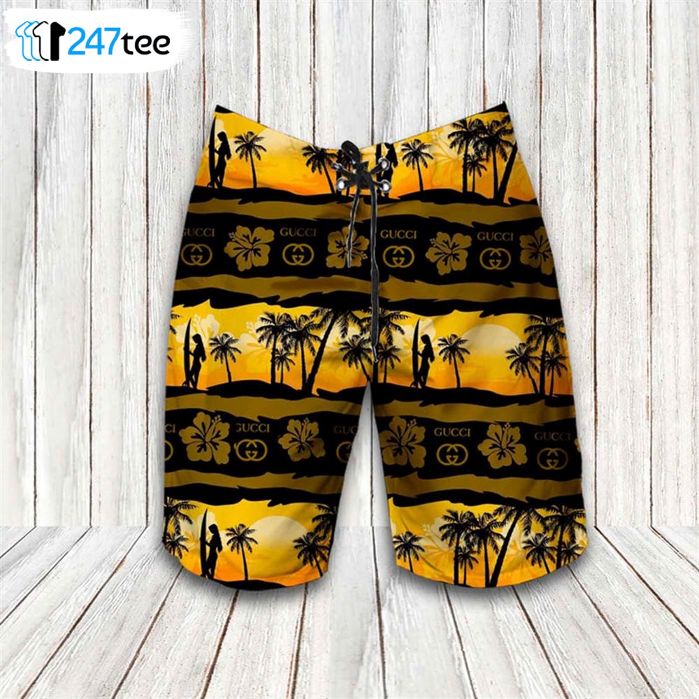 Gucci Coconut Tree 2022 Combo Hawaiian Shirt Beach Shorts And Flip Flop