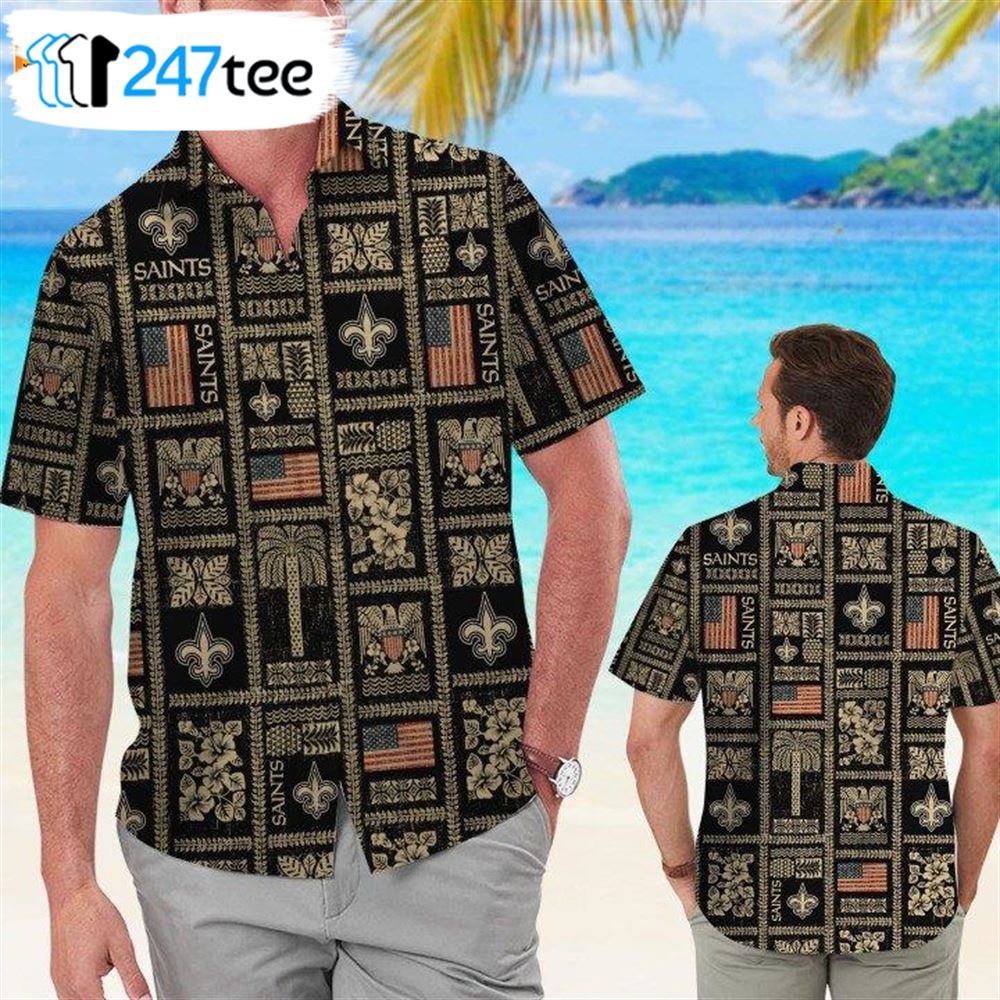 New Orleans Saints Mens Hawaiian Outfits 2 Piece Button Down Shirt Summer  Shorts