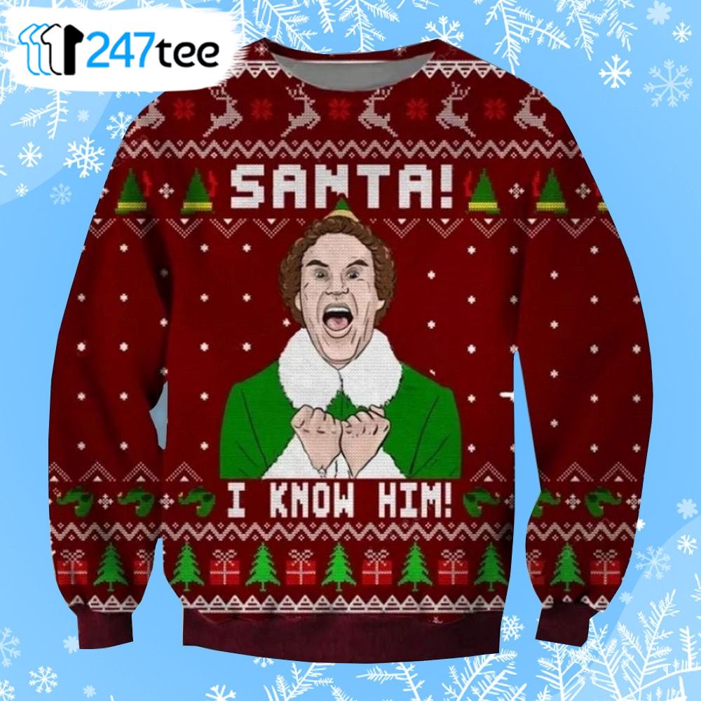 Elf Rotten Tomatoes Ugly Christmas Sweater Santa I Know Him 9729
