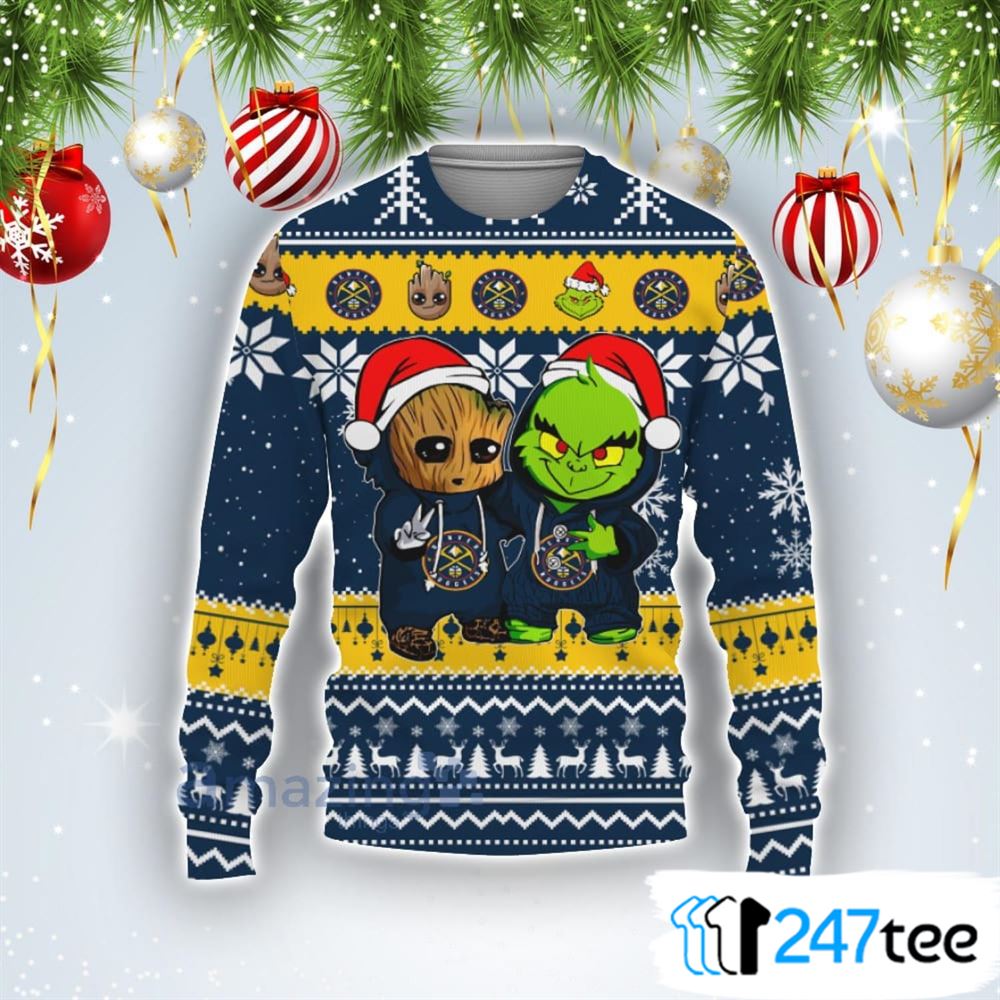 Denver Broncos Baby Groot And Grinch Best Friends Ugly Christmas Sweater