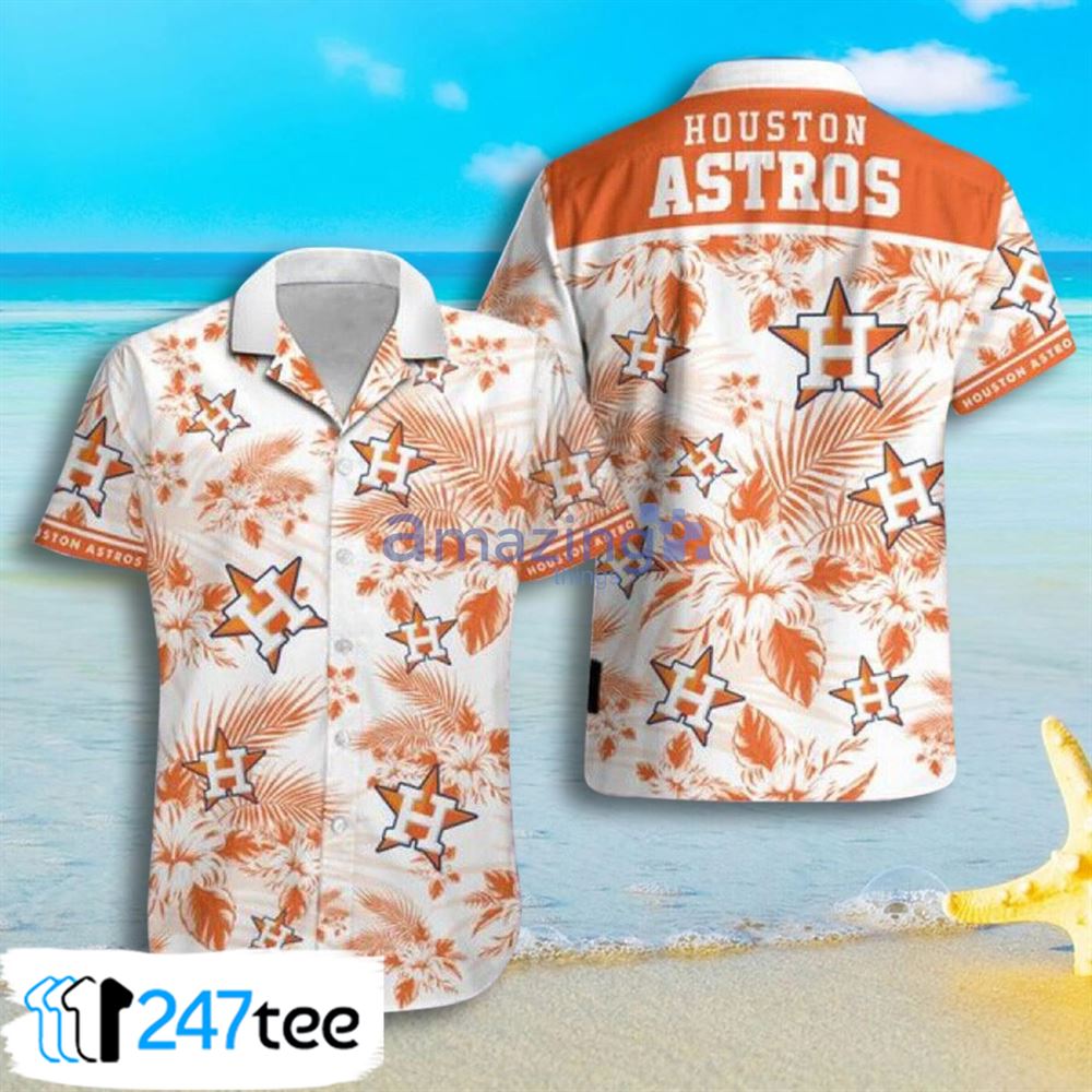 Houston Astros Tropical Flower White And Orange Hawaiian Shirt