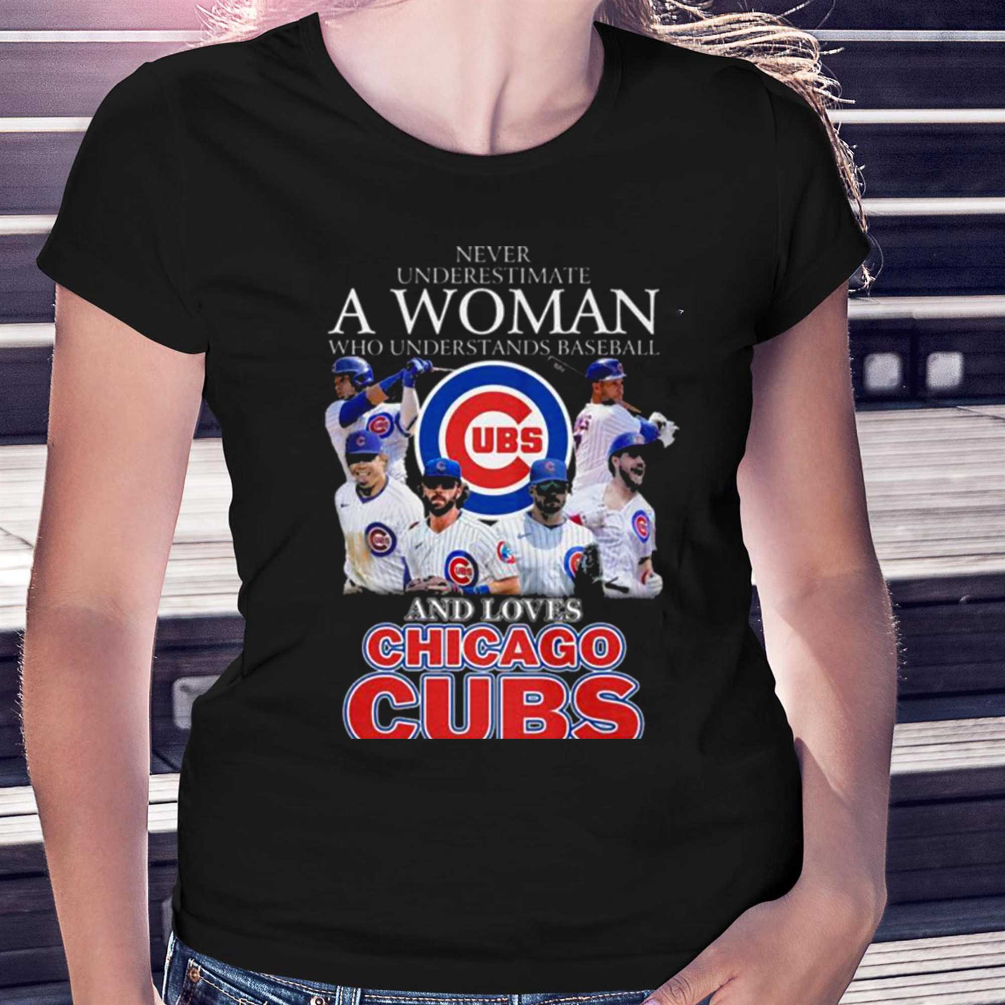 Never underestimate woman understands baseball Chicago Cubs shirt