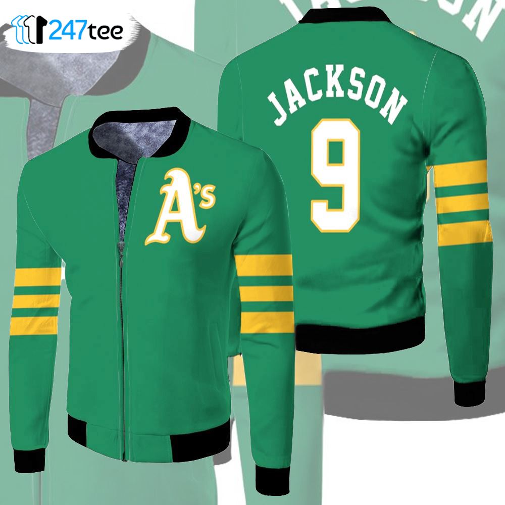 Oakland Athletics Reggie Jackson 9 2020 Mlb Green Jersey Inspired Style  Bomber Jacket