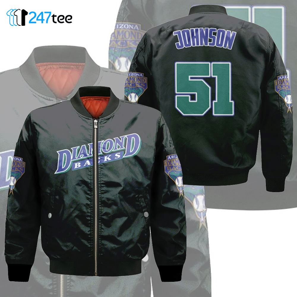 Randy Johnson Arizona Diamondbacks Black Jersey Inspired Style Fleece  Bomber Jacket