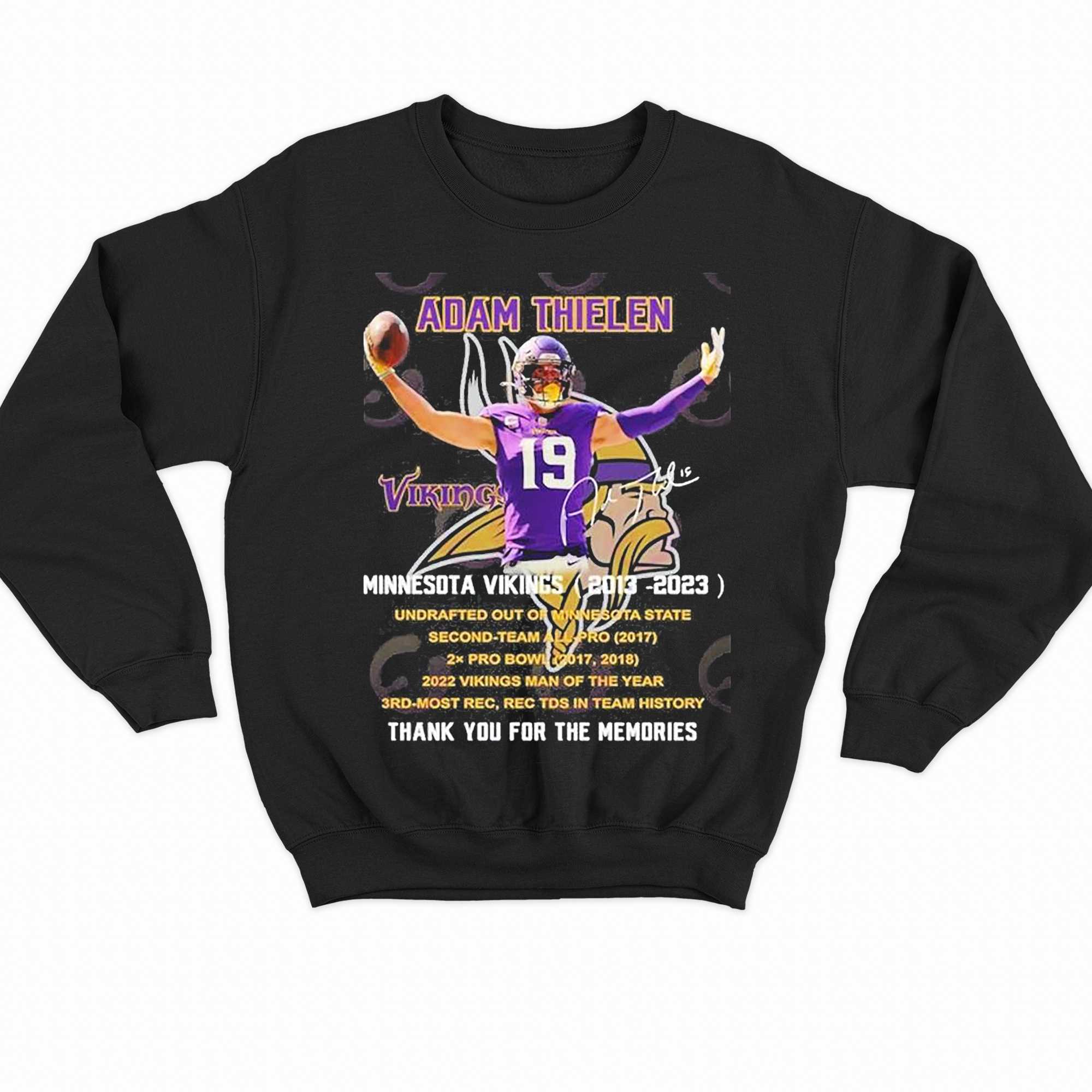 Get Adam Thielen 19 Minnesota Vikings 2013-2023 Thank You For The Memories  Shirt For Free Shipping • Custom Xmas Gift