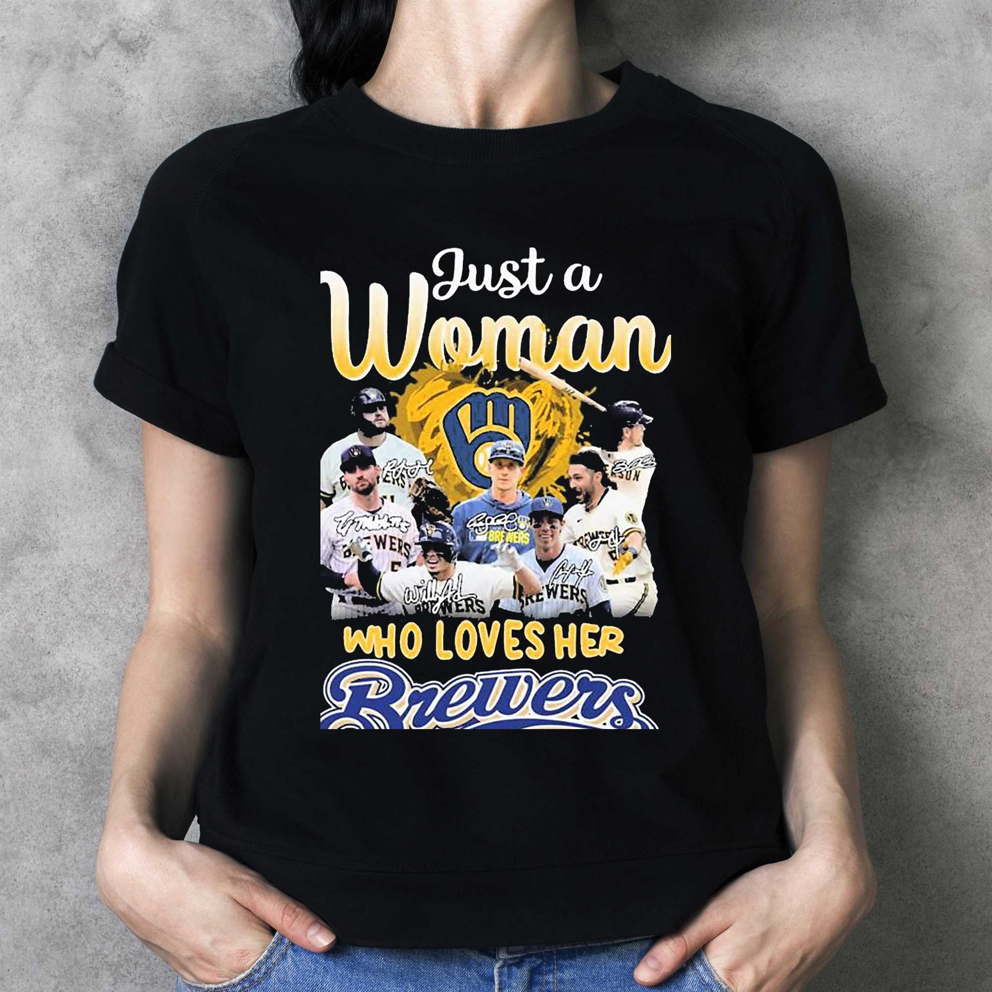 Just A Woman Who Loves Milwaukee Brewers 2023 Signatures Shirt