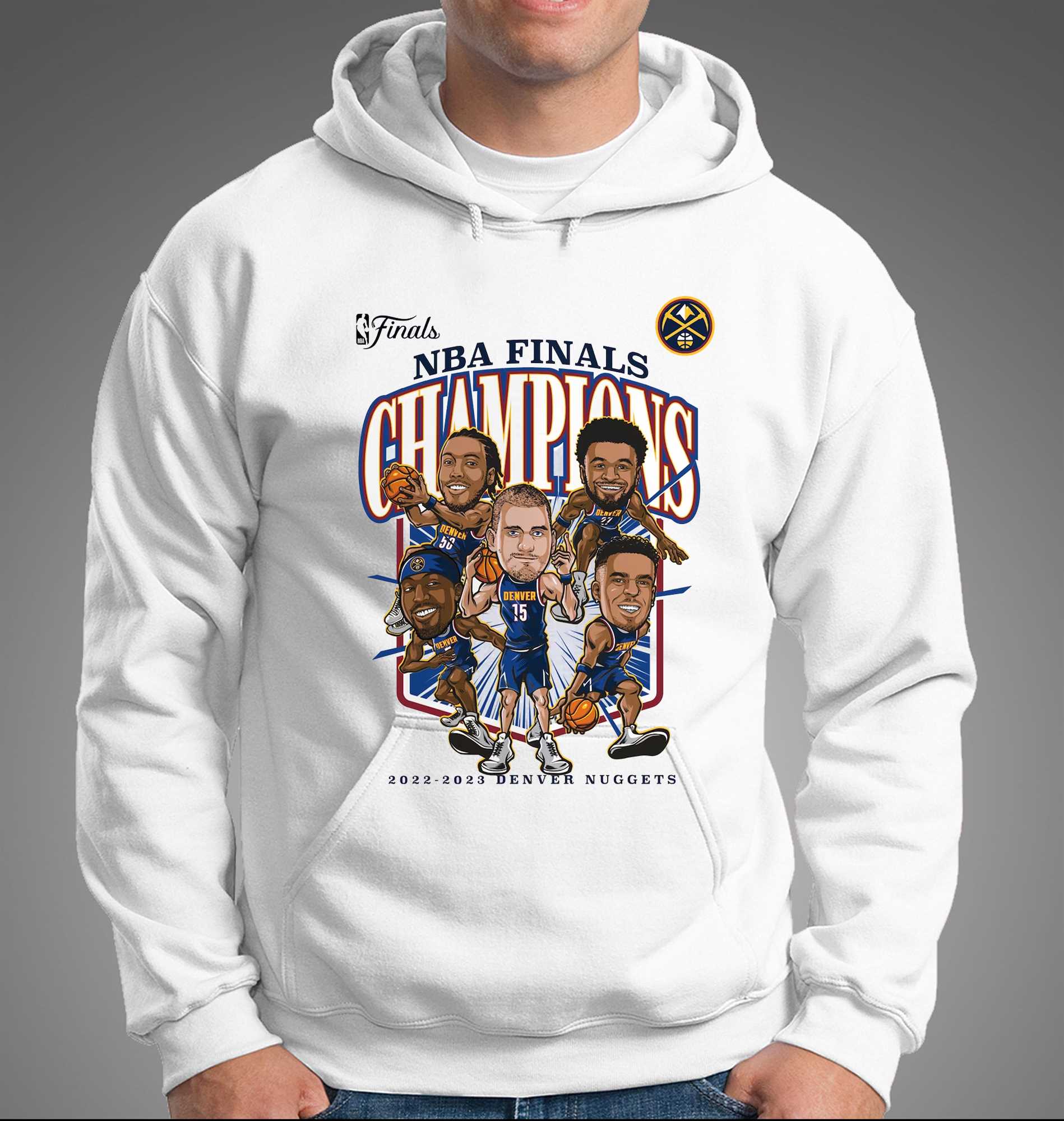 Men's Fanatics Branded White Denver Nuggets 2023 NBA Finals Champions Windmill Team Caricature T-Shirt Size: Medium