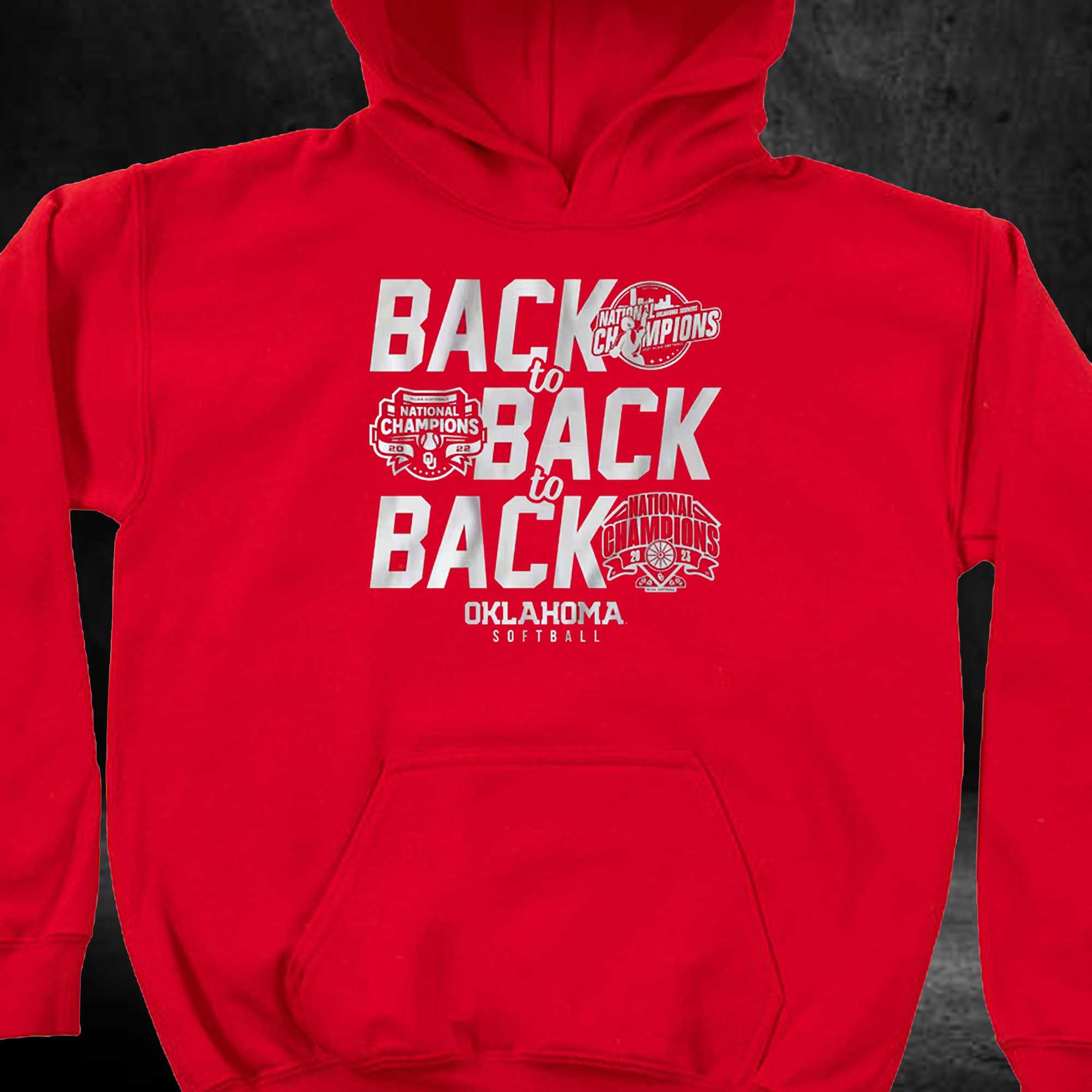 2023 Softball Champions 3 Peat Oklahoma Sooners Red Design Hoodie