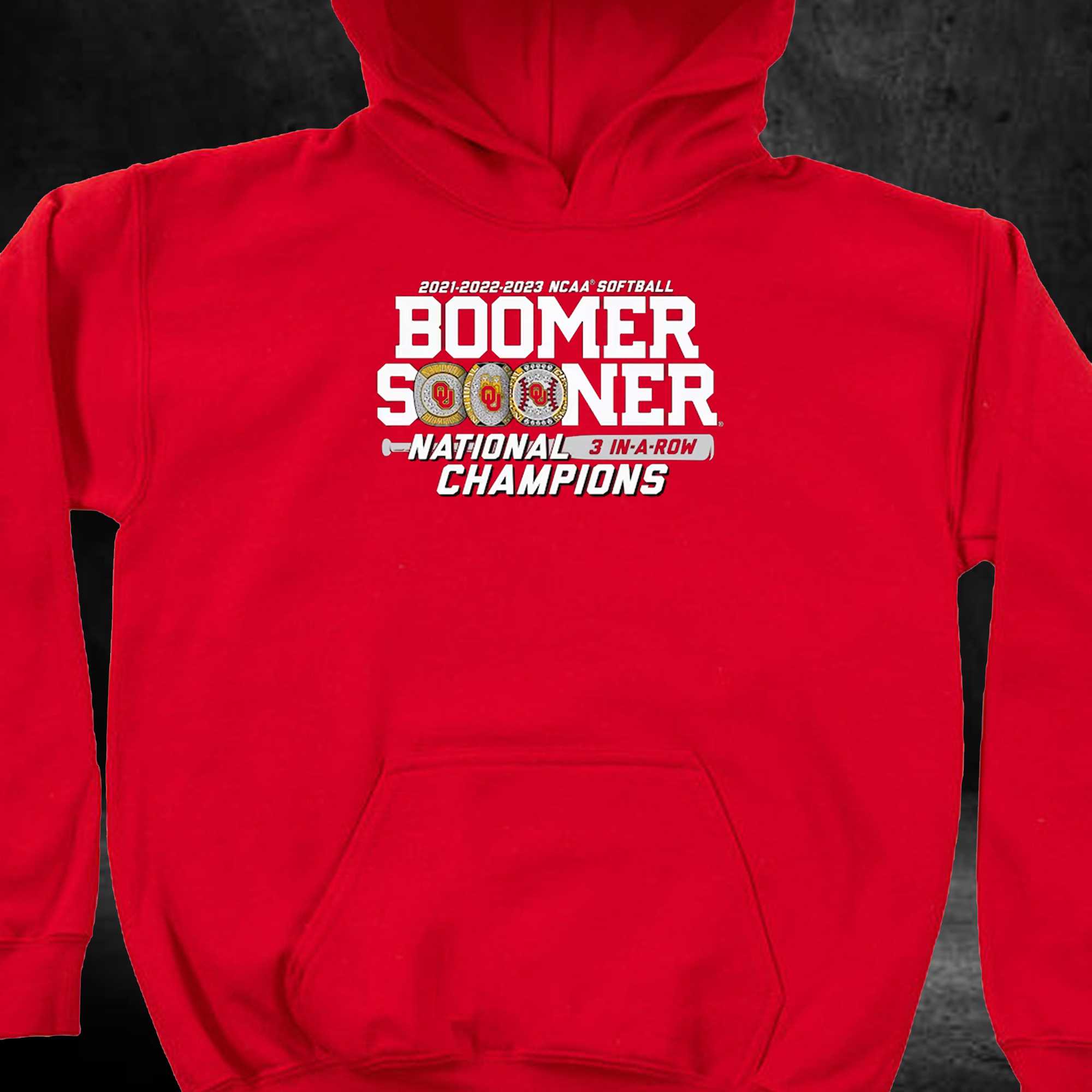 2023 Softball Champions 3 Peat Oklahoma Sooners Red Design Hoodie